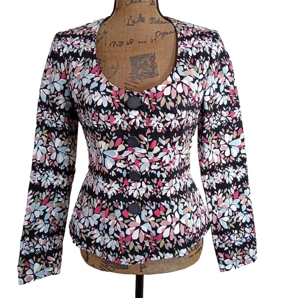 NWT Anne Klein Jacket M Floral‎ 100% Silk Lined Topper Blazer Big Button PRETTY